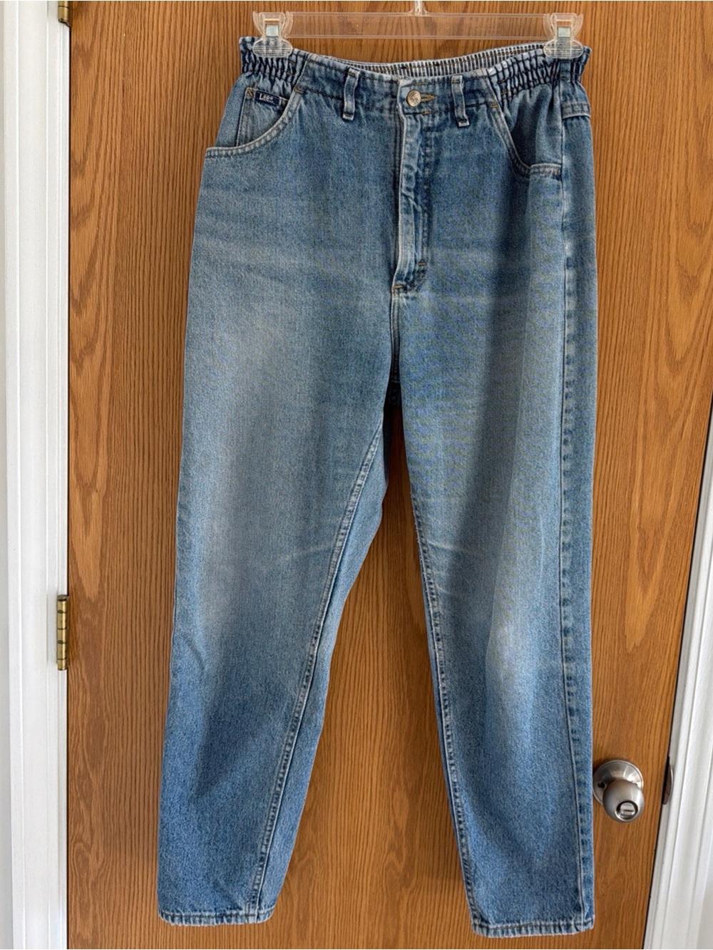 Vintage Lee Mom Jeans Women’s 12 High Rise Tapered Side Elastic USA 100% Cotton